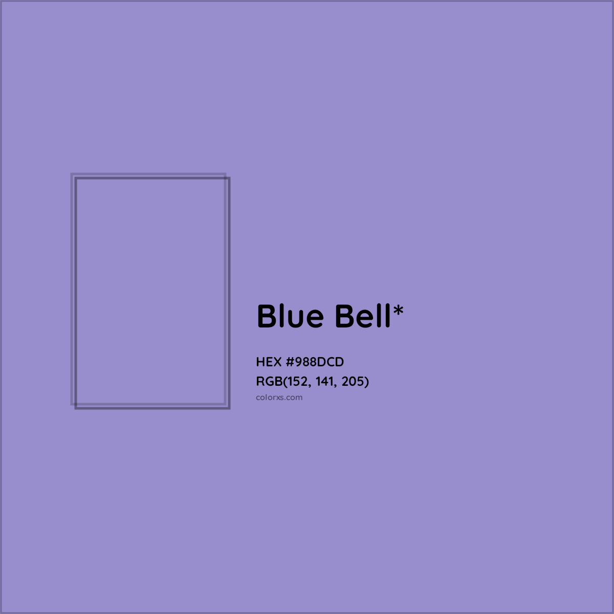 #988DCD hex color. RGB, RYB, CMYK, HSL, HSV codes and color conversions. Matching color names, palettes, paints.