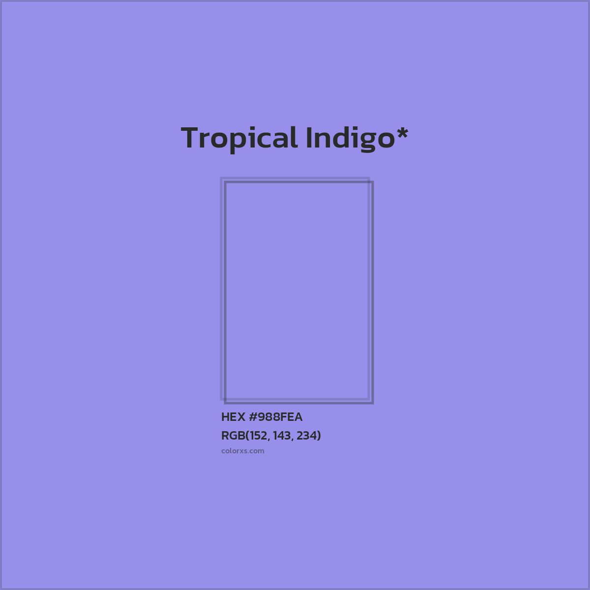 #988FEA hex color. RGB, RYB, CMYK, HSL, HSV codes and color conversions. Matching color names, palettes, paints.