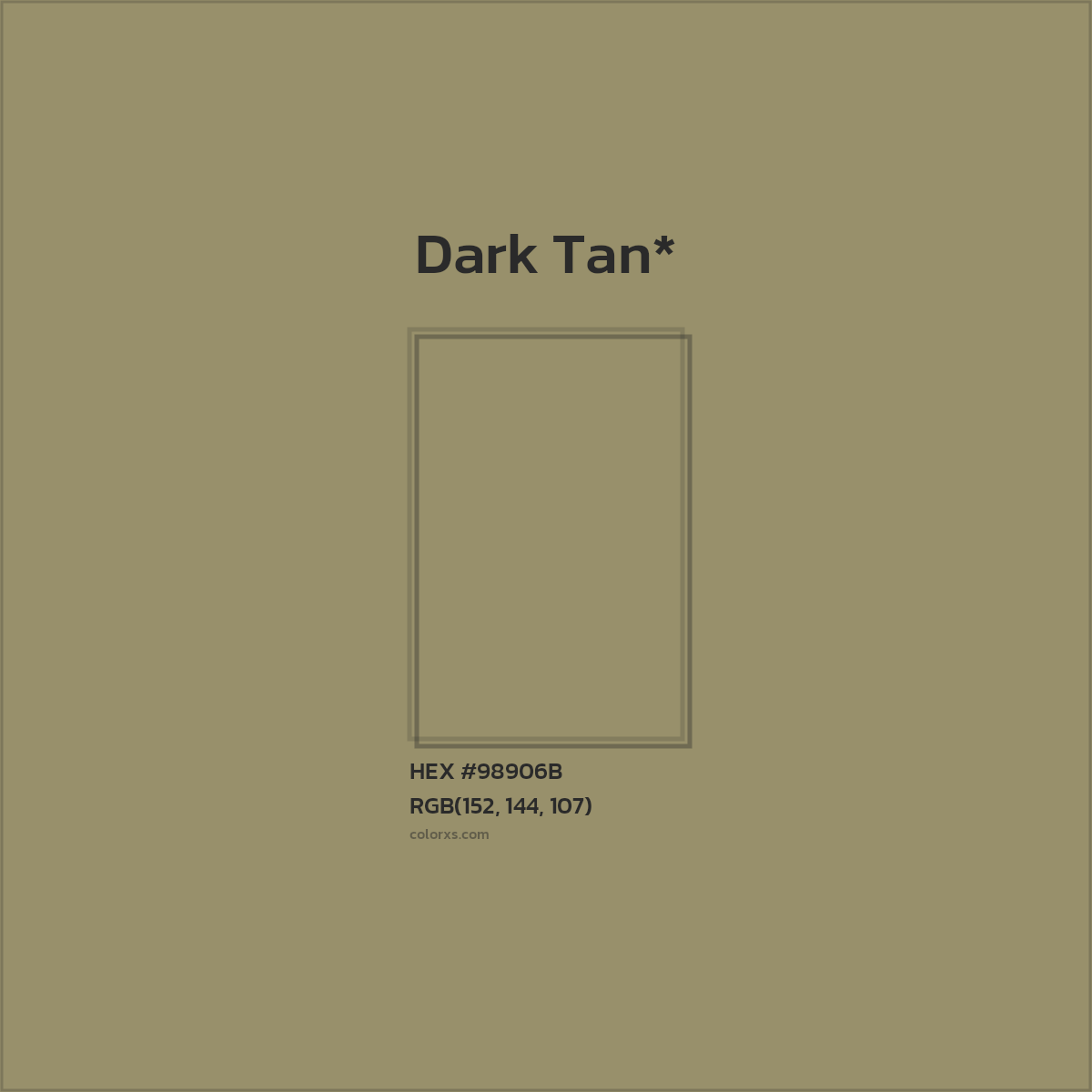 #98906B hex color. RGB, RYB, CMYK, HSL, HSV codes and color conversions. Matching color names, palettes, paints.