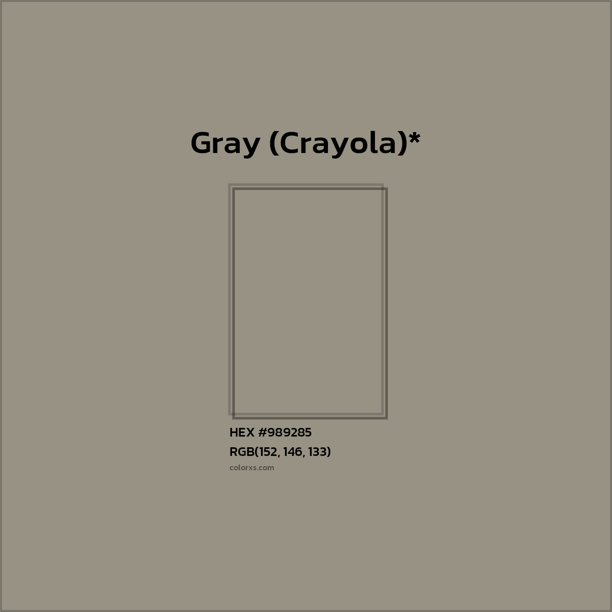 #989285 hex color. RGB, RYB, CMYK, HSL, HSV codes and color conversions. Matching color names, palettes, paints.