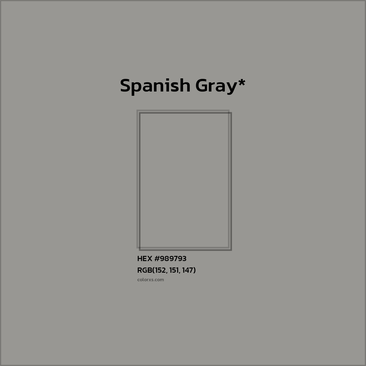 #989793 hex color. RGB, RYB, CMYK, HSL, HSV codes and color conversions. Matching color names, palettes, paints.