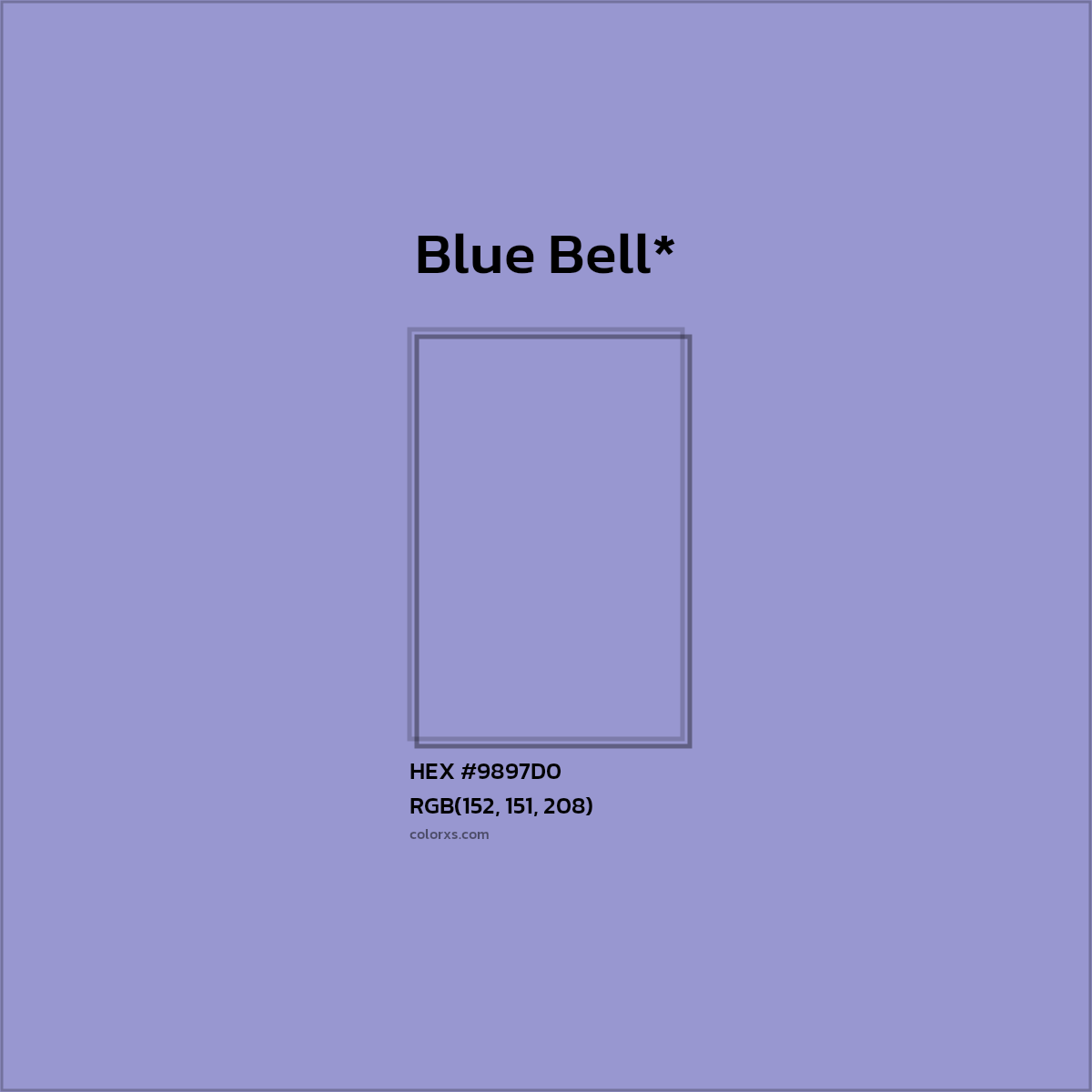 #9897D0 hex color. RGB, RYB, CMYK, HSL, HSV codes and color conversions. Matching color names, palettes, paints.