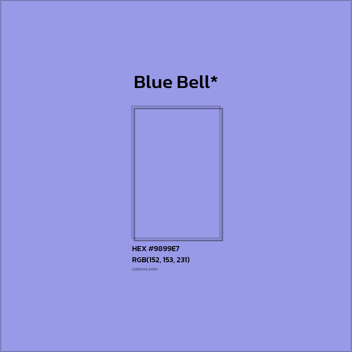 #9899E7 hex color. RGB, RYB, CMYK, HSL, HSV codes and color conversions. Matching color names, palettes, paints.