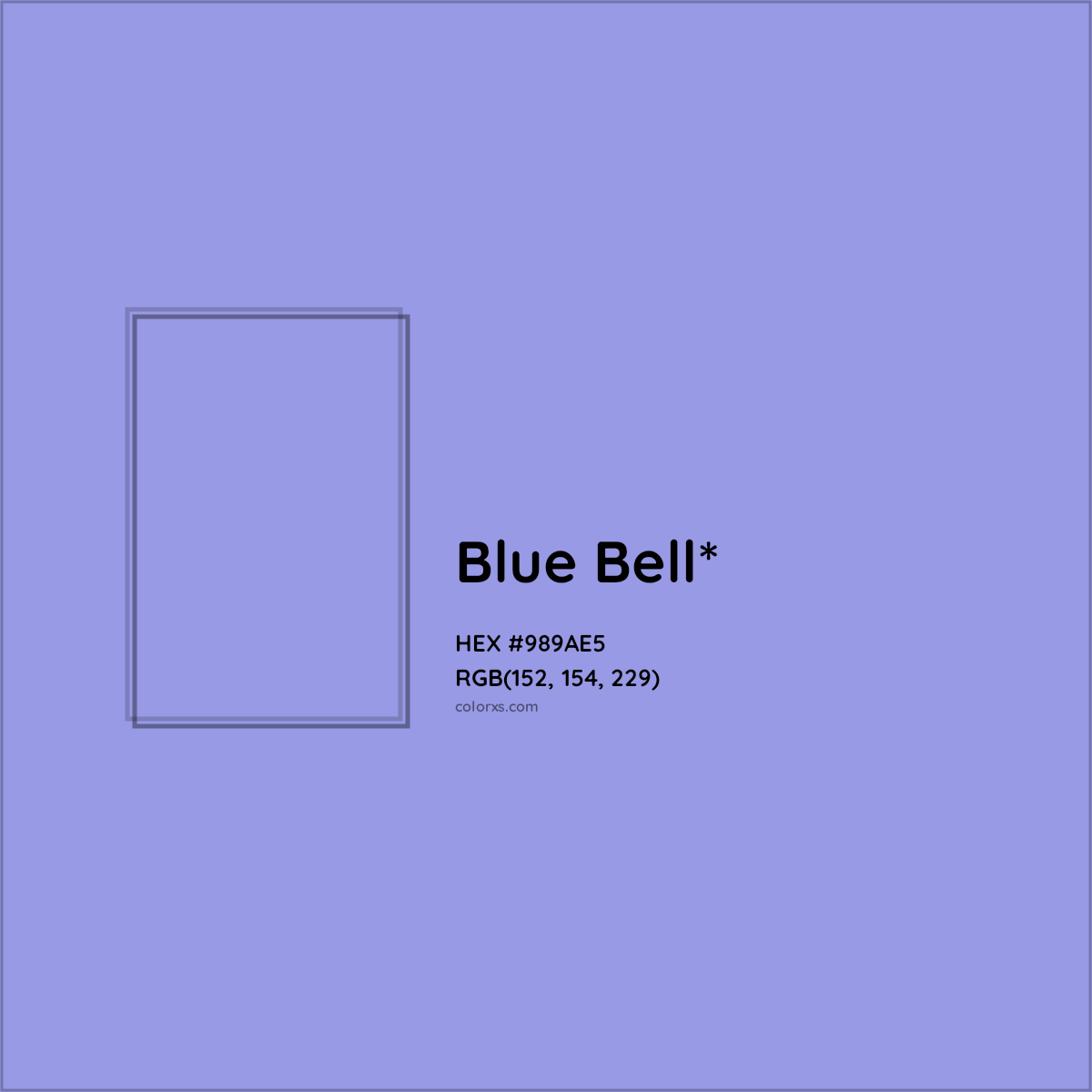#989AE5 hex color. RGB, RYB, CMYK, HSL, HSV codes and color conversions. Matching color names, palettes, paints.