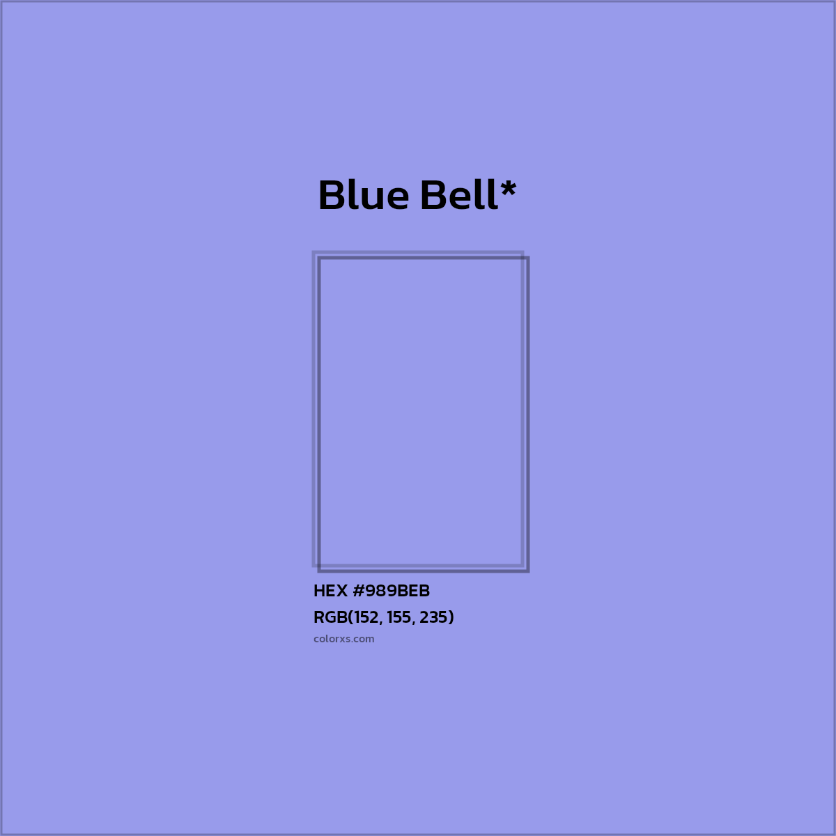 #989BEB hex color. RGB, RYB, CMYK, HSL, HSV codes and color conversions. Matching color names, palettes, paints.