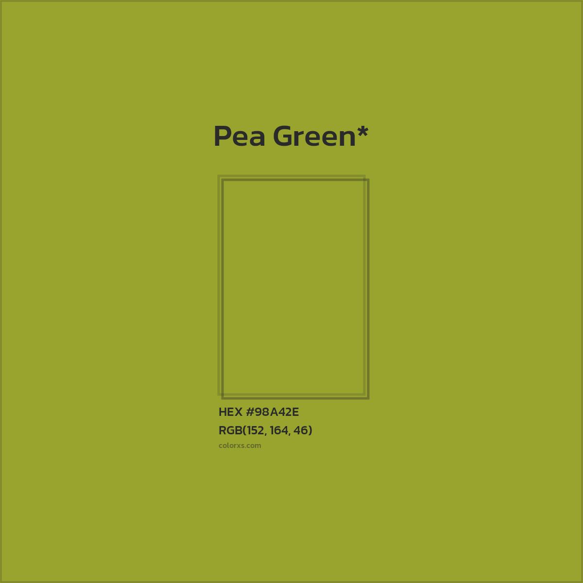 #98A42E hex color. RGB, RYB, CMYK, HSL, HSV codes and color conversions. Matching color names, palettes, paints.