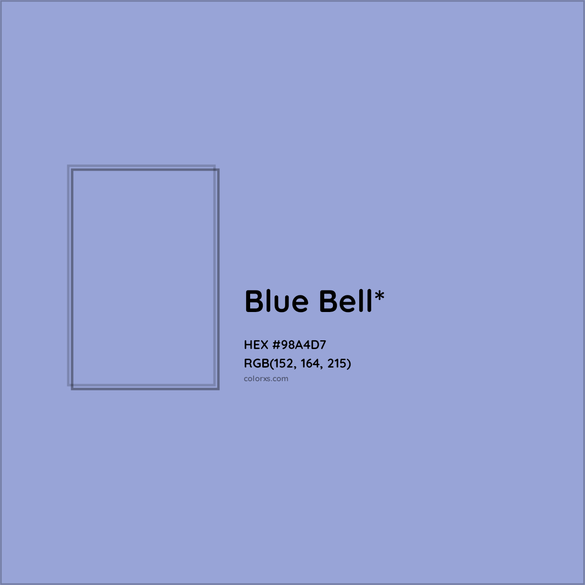 #98A4D7 hex color. RGB, RYB, CMYK, HSL, HSV codes and color conversions. Matching color names, palettes, paints.