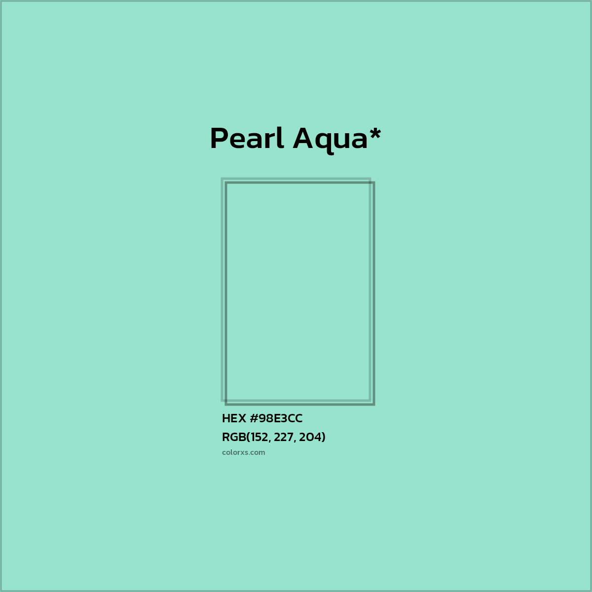 #98E3CC hex color. RGB, RYB, CMYK, HSL, HSV codes and color conversions. Matching color names, palettes, paints.