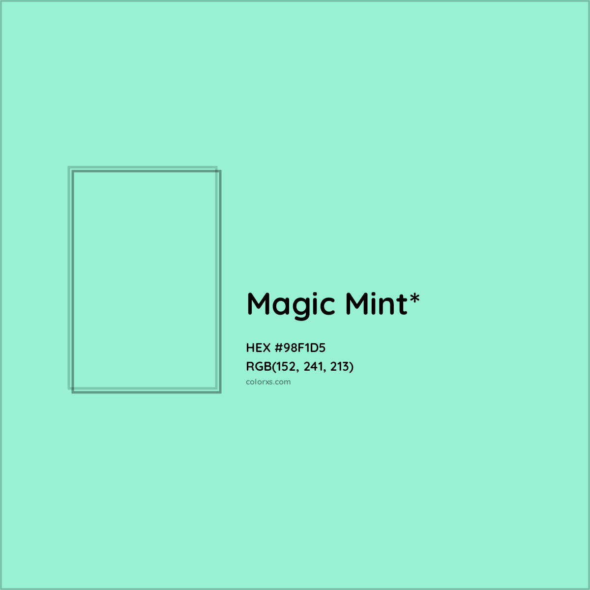#98F1D5 hex color. RGB, RYB, CMYK, HSL, HSV codes and color conversions. Matching color names, palettes, paints.