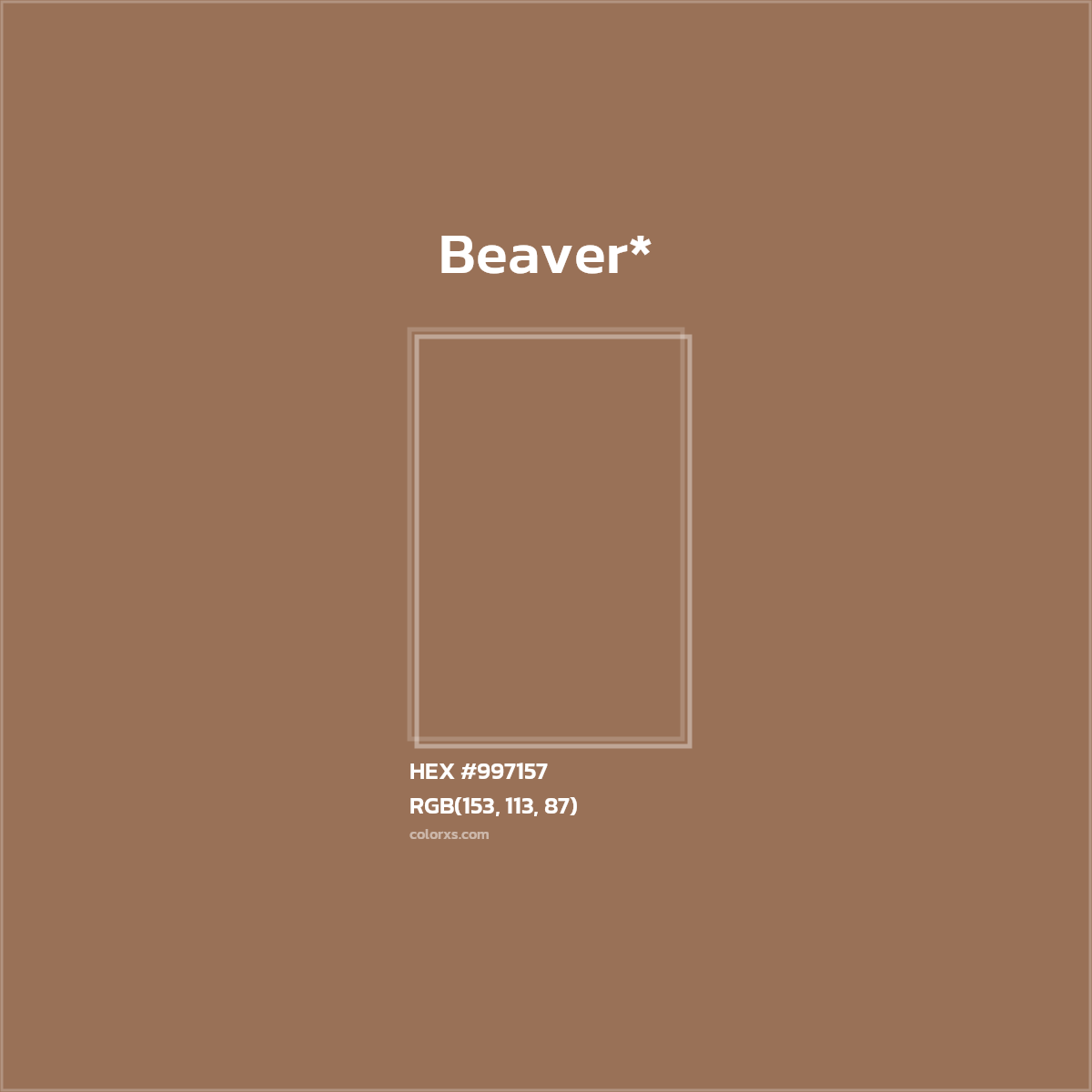#997157 hex color. RGB, RYB, CMYK, HSL, HSV codes and color conversions. Matching color names, palettes, paints.