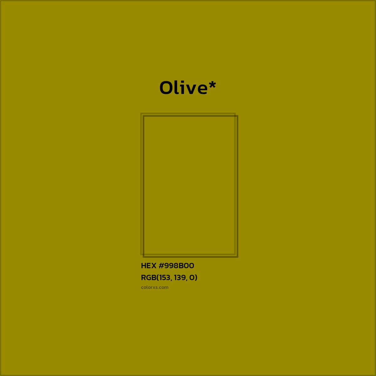 #998B00 hex color. RGB, RYB, CMYK, HSL, HSV codes and color conversions. Matching color names, palettes, paints.