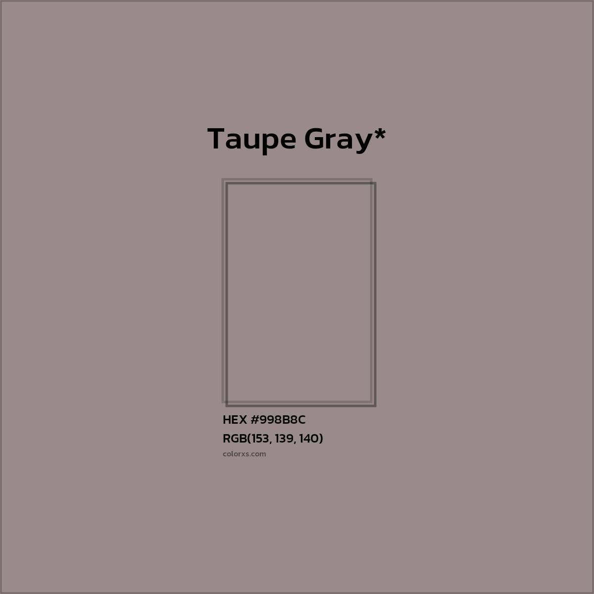 #998B8C hex color. RGB, RYB, CMYK, HSL, HSV codes and color conversions. Matching color names, palettes, paints.
