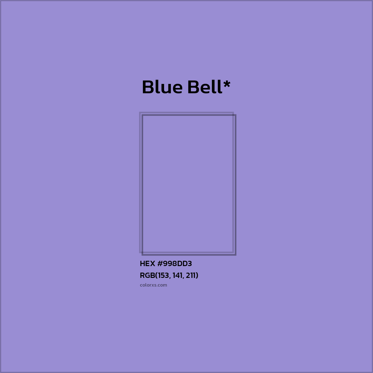 #998DD3 hex color. RGB, RYB, CMYK, HSL, HSV codes and color conversions. Matching color names, palettes, paints.
