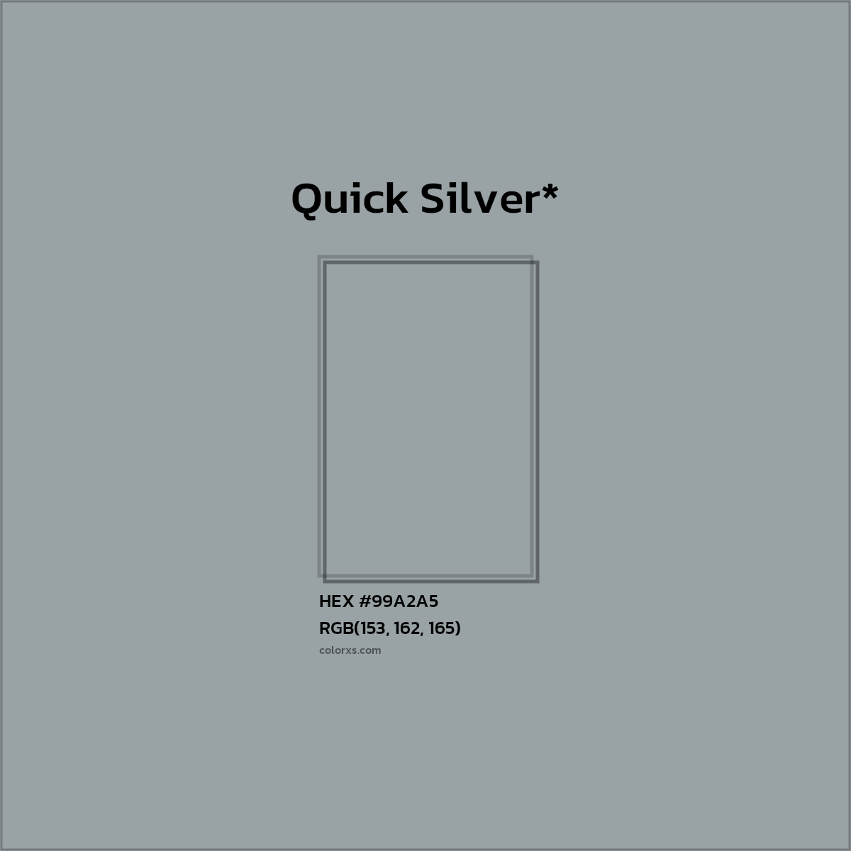 #99A2A5 hex color. RGB, RYB, CMYK, HSL, HSV codes and color conversions. Matching color names, palettes, paints.