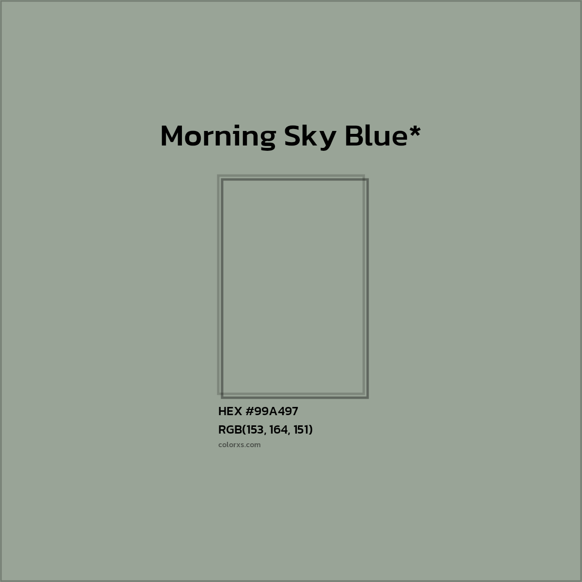 #99A497 hex color. RGB, RYB, CMYK, HSL, HSV codes and color conversions. Matching color names, palettes, paints.