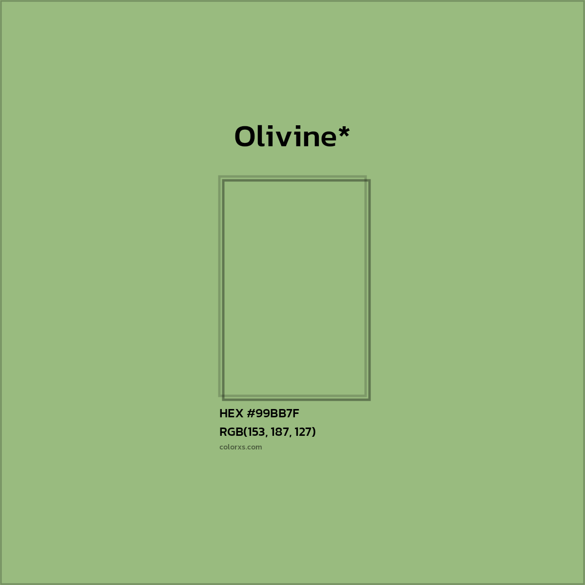 #99BB7F hex color. RGB, RYB, CMYK, HSL, HSV codes and color conversions. Matching color names, palettes, paints.