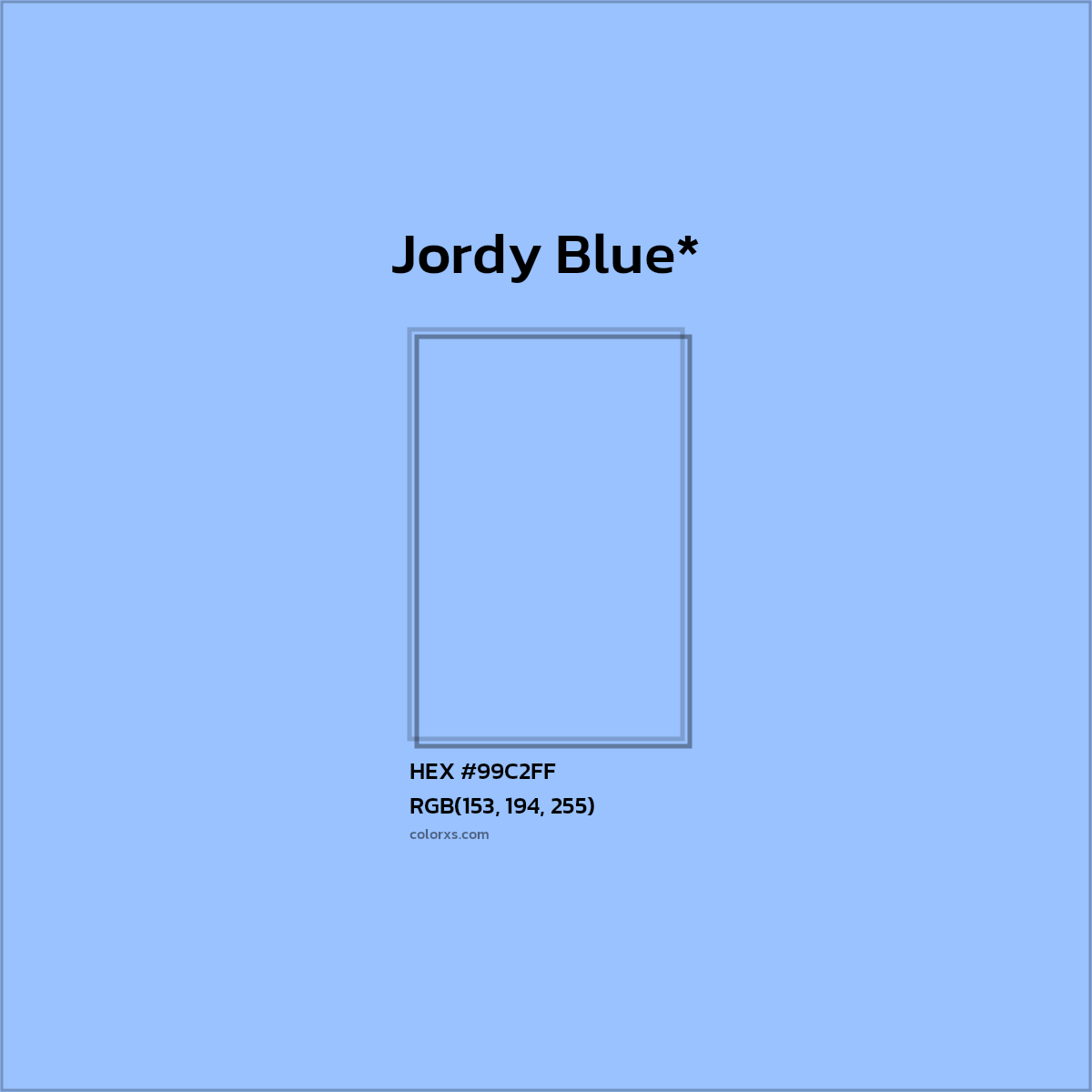 #99C2FF hex color. RGB, RYB, CMYK, HSL, HSV codes and color conversions. Matching color names, palettes, paints.