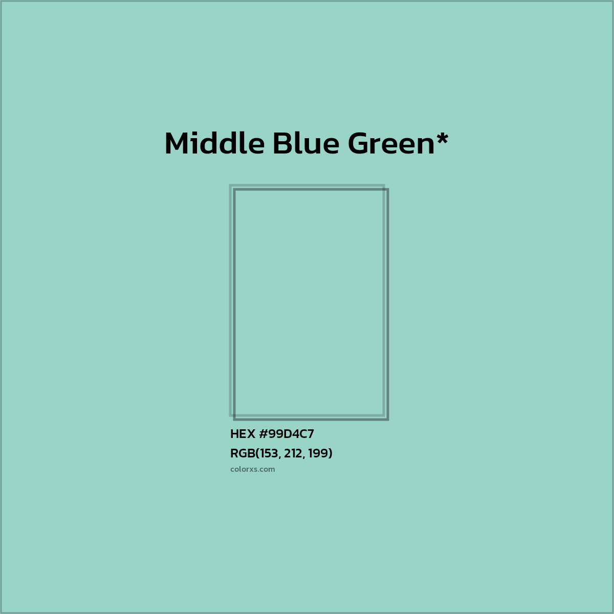 #99D4C7 hex color. RGB, RYB, CMYK, HSL, HSV codes and color conversions. Matching color names, palettes, paints.