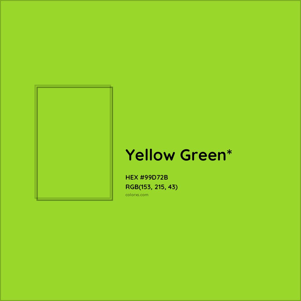 #99D72B hex color. RGB, RYB, CMYK, HSL, HSV codes and color conversions. Matching color names, palettes, paints.