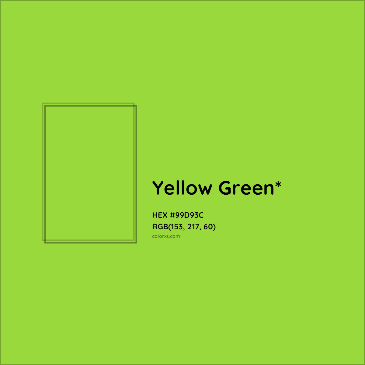 #99D93C hex color. RGB, RYB, CMYK, HSL, HSV codes and color conversions. Matching color names, palettes, paints.