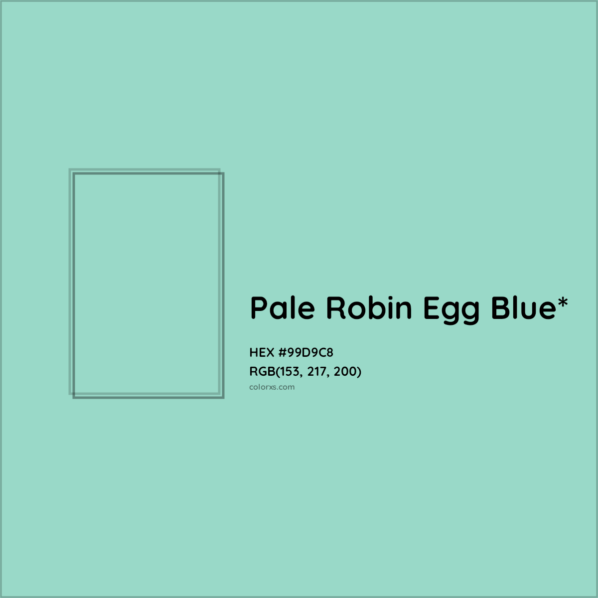 #99D9C8 hex color. RGB, RYB, CMYK, HSL, HSV codes and color conversions. Matching color names, palettes, paints.