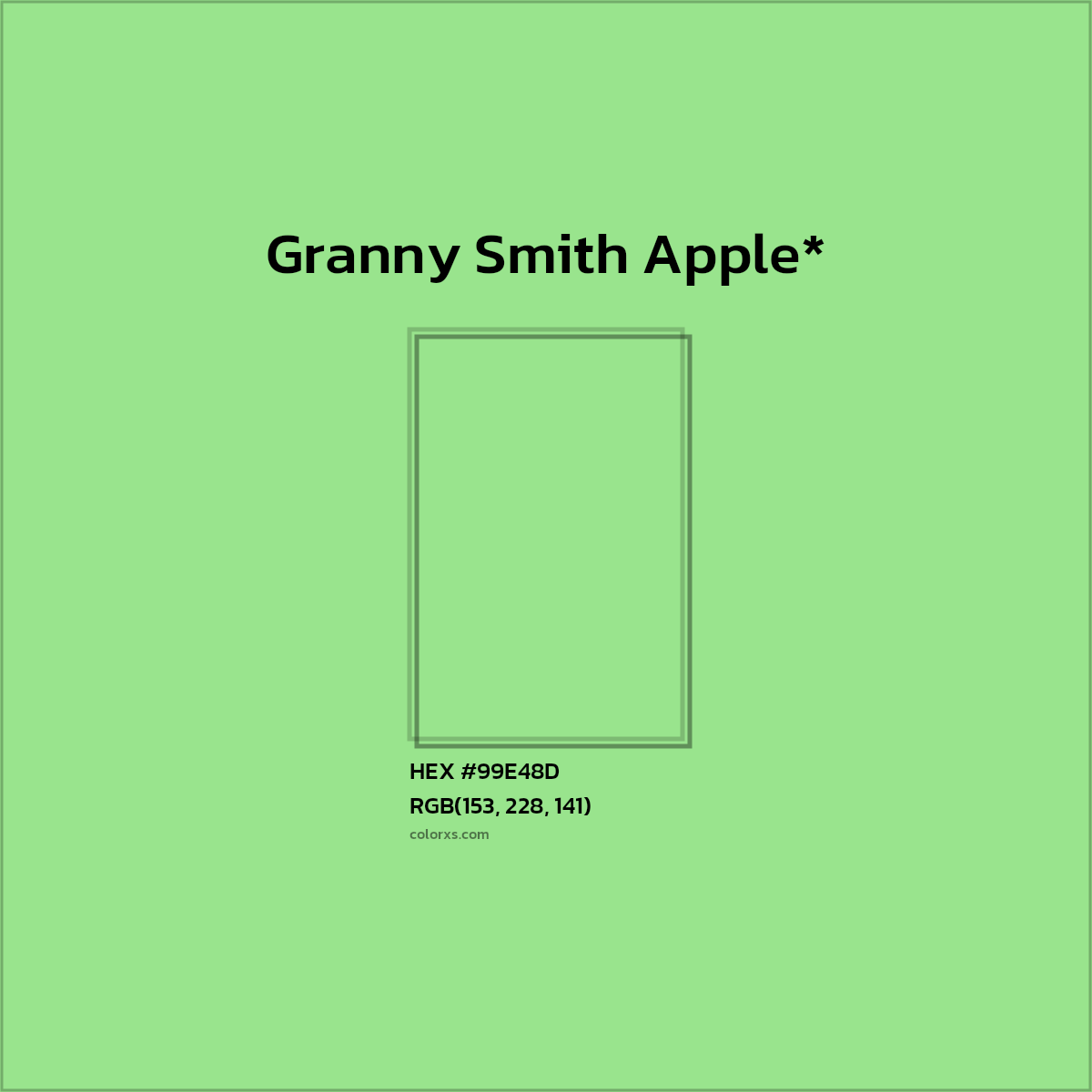 #99E48D hex color. RGB, RYB, CMYK, HSL, HSV codes and color conversions. Matching color names, palettes, paints.
