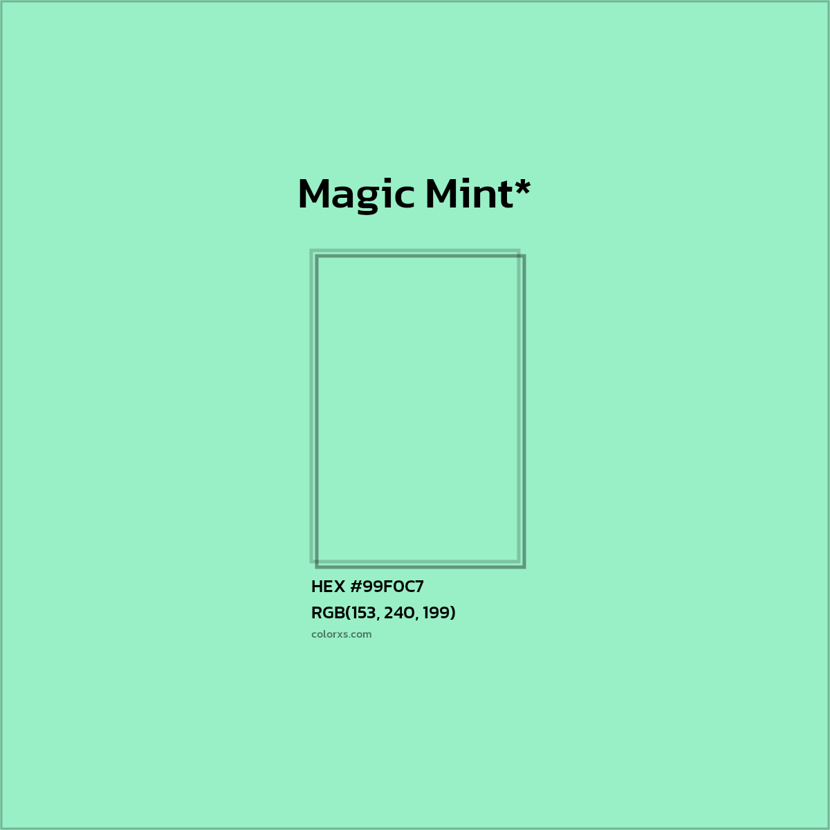 #99F0C7 hex color. RGB, RYB, CMYK, HSL, HSV codes and color conversions. Matching color names, palettes, paints.