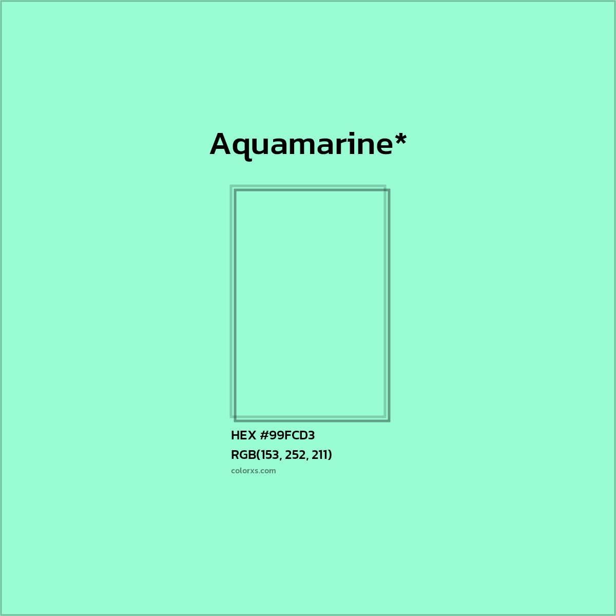 #99FCD3 hex color. RGB, RYB, CMYK, HSL, HSV codes and color conversions. Matching color names, palettes, paints.