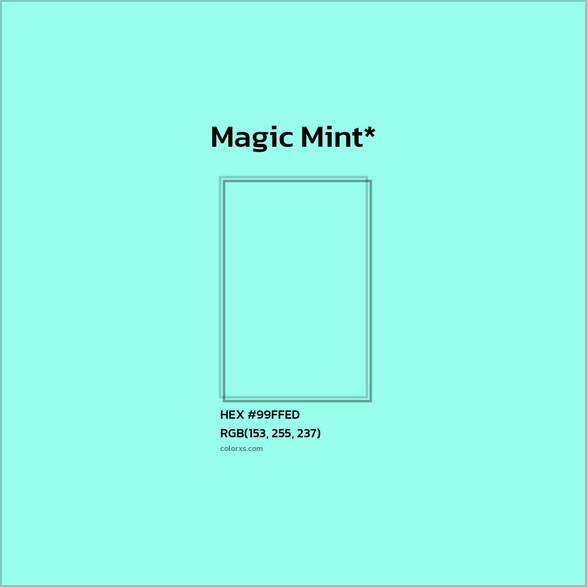 #99FFED hex color. RGB, RYB, CMYK, HSL, HSV codes and color conversions. Matching color names, palettes, paints.