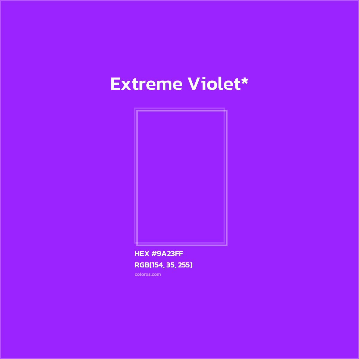 #9A23FF hex color. RGB, RYB, CMYK, HSL, HSV codes and color conversions. Matching color names, palettes, paints.