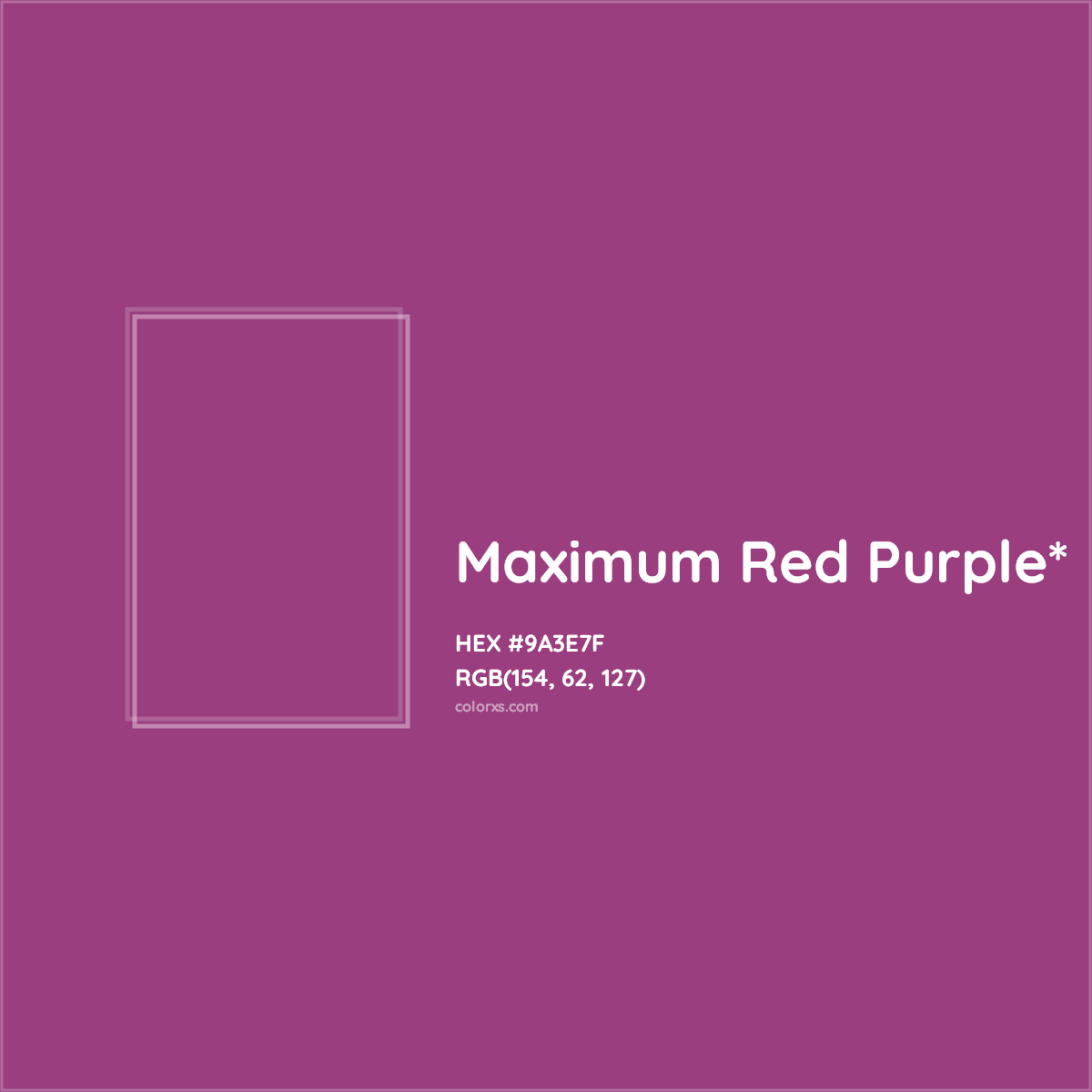 #9A3E7F hex color. RGB, RYB, CMYK, HSL, HSV codes and color conversions. Matching color names, palettes, paints.