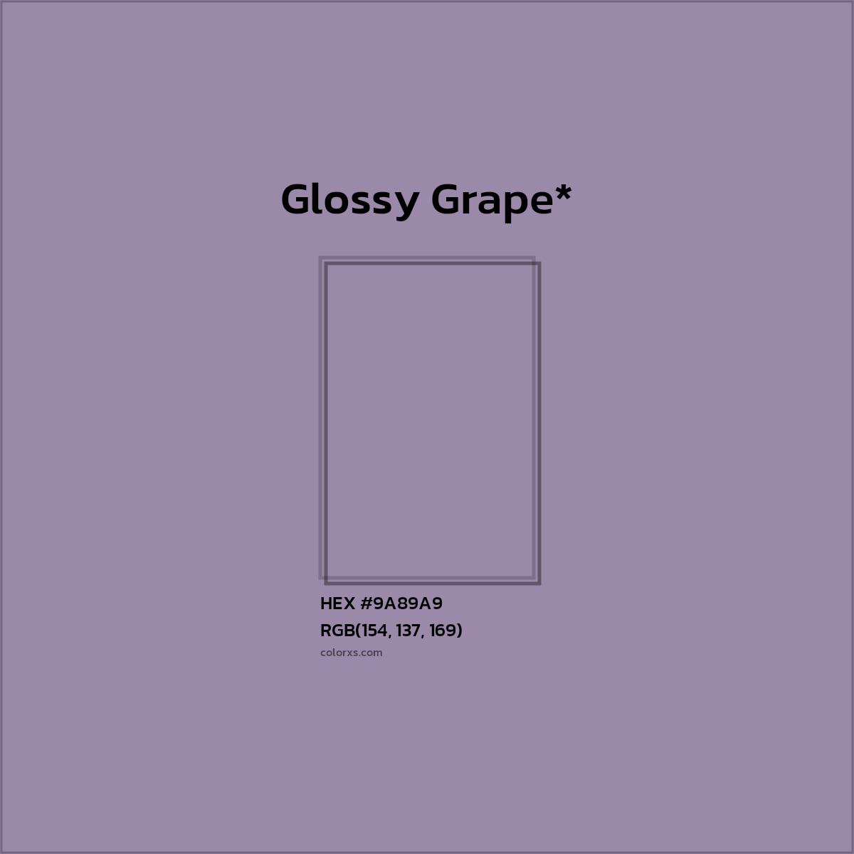 #9A89A9 hex color. RGB, RYB, CMYK, HSL, HSV codes and color conversions. Matching color names, palettes, paints.