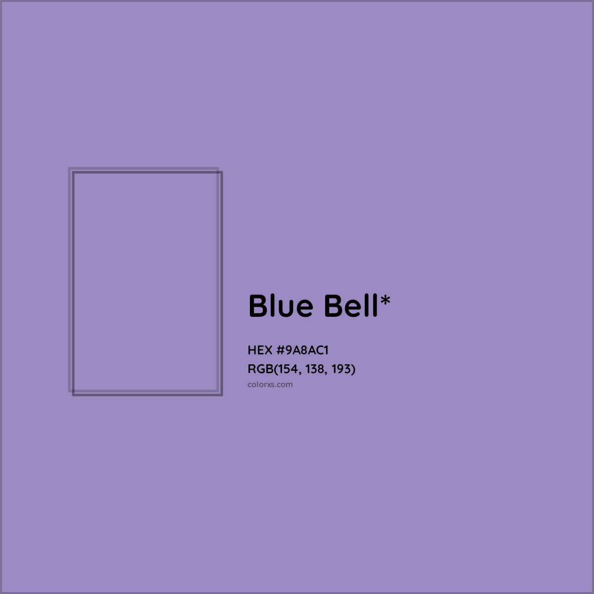 #9A8AC1 hex color. RGB, RYB, CMYK, HSL, HSV codes and color conversions. Matching color names, palettes, paints.