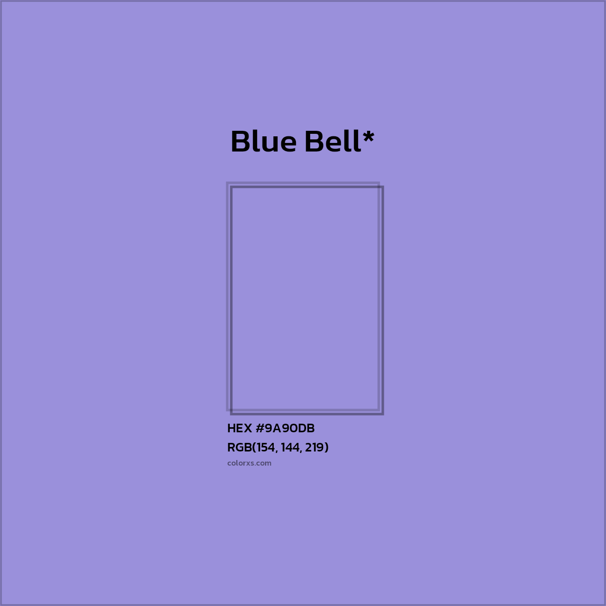 #9A90DB hex color. RGB, RYB, CMYK, HSL, HSV codes and color conversions. Matching color names, palettes, paints.