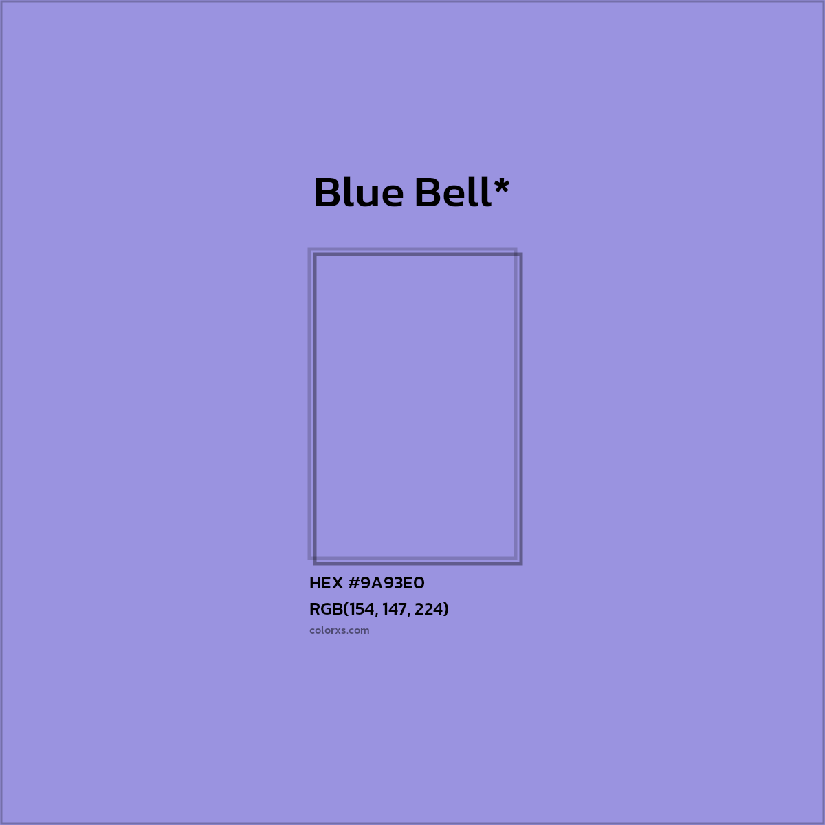 #9A93E0 hex color. RGB, RYB, CMYK, HSL, HSV codes and color conversions. Matching color names, palettes, paints.
