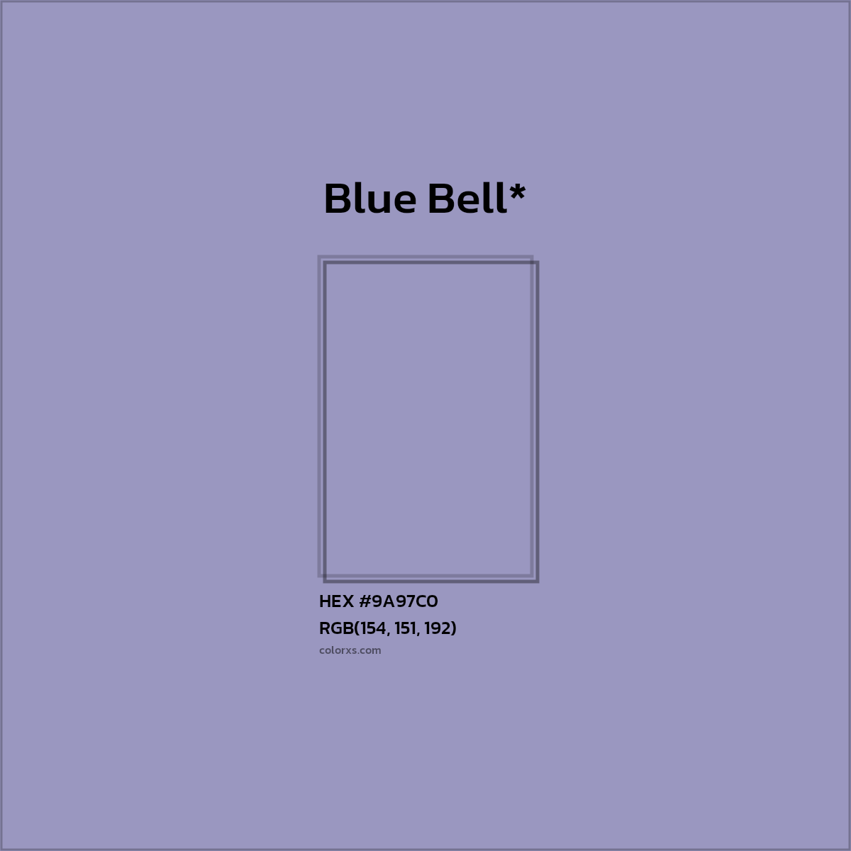 #9A97C0 hex color. RGB, RYB, CMYK, HSL, HSV codes and color conversions. Matching color names, palettes, paints.
