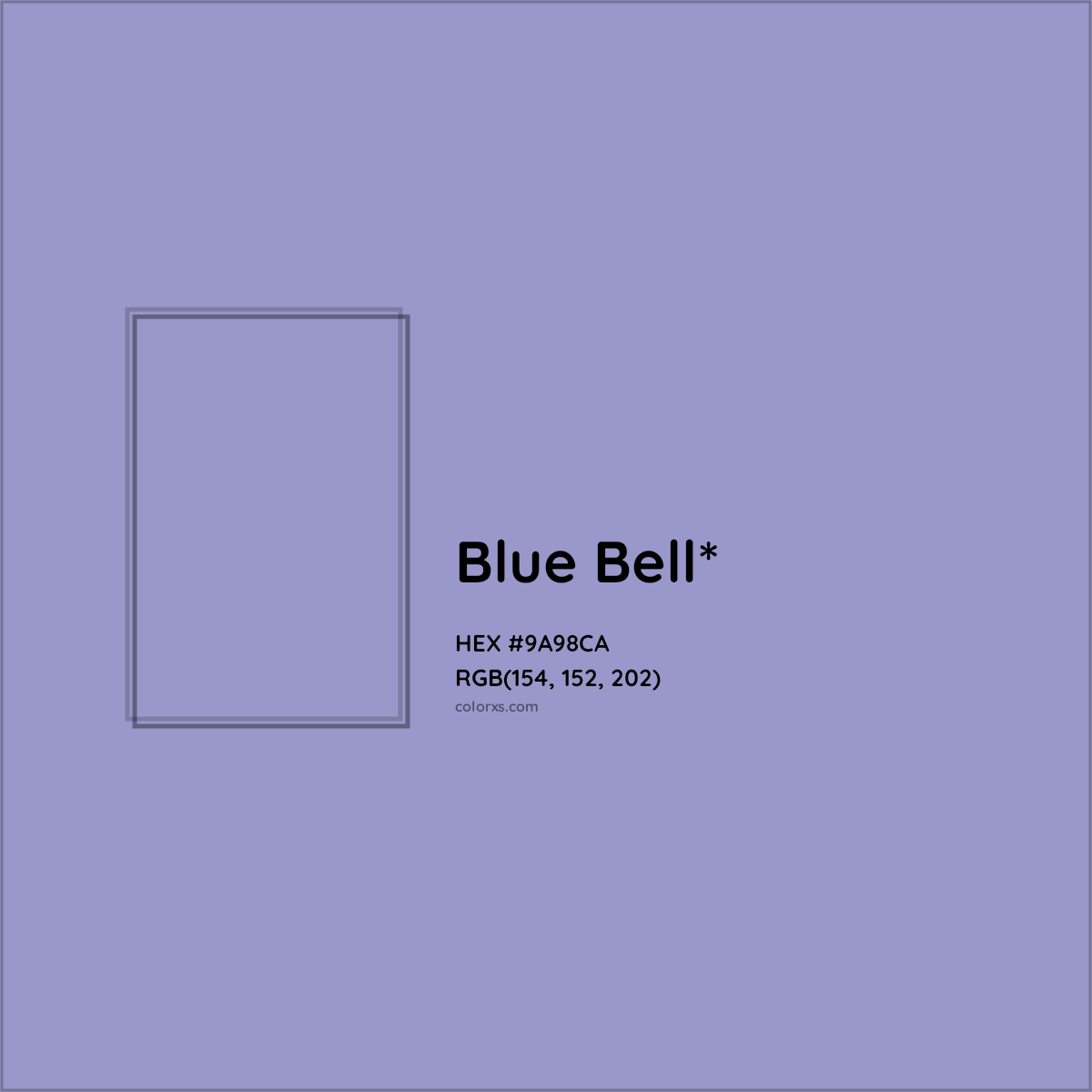 #9A98CA hex color. RGB, RYB, CMYK, HSL, HSV codes and color conversions. Matching color names, palettes, paints.