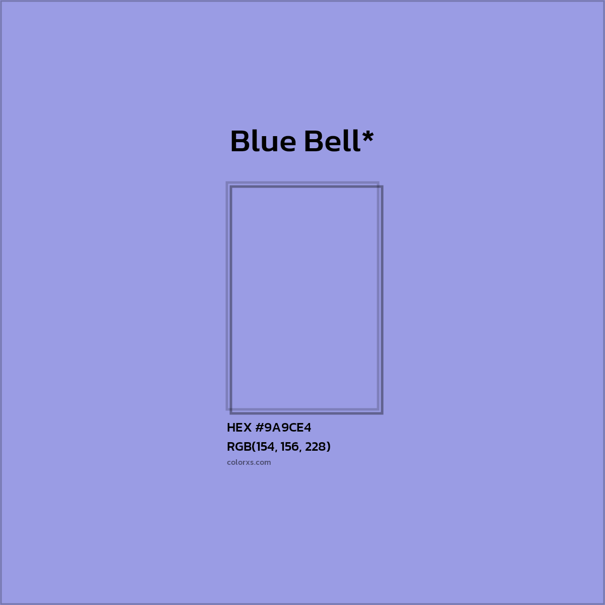 #9A9CE4 hex color. RGB, RYB, CMYK, HSL, HSV codes and color conversions. Matching color names, palettes, paints.