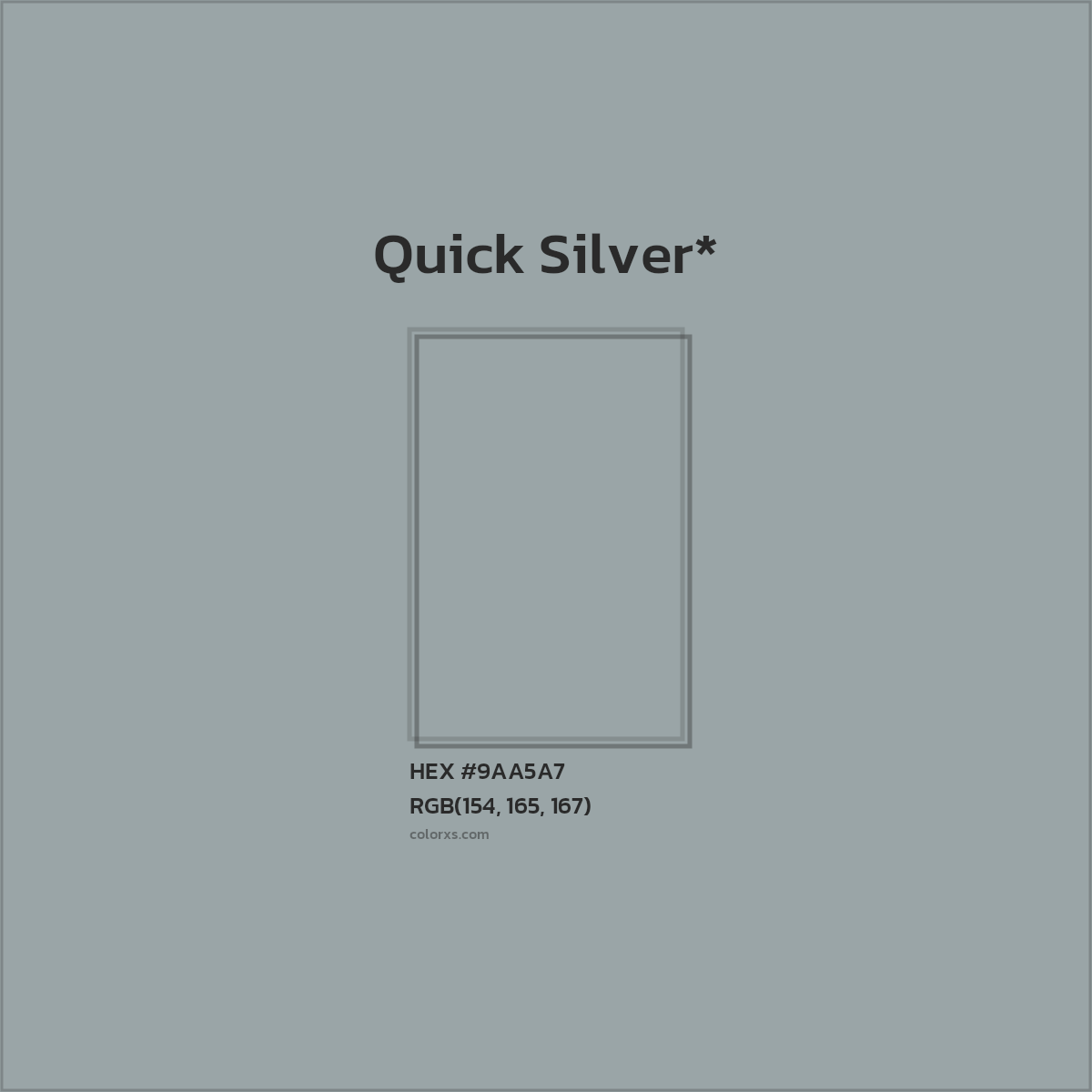 #9AA5A7 hex color. RGB, RYB, CMYK, HSL, HSV codes and color conversions. Matching color names, palettes, paints.