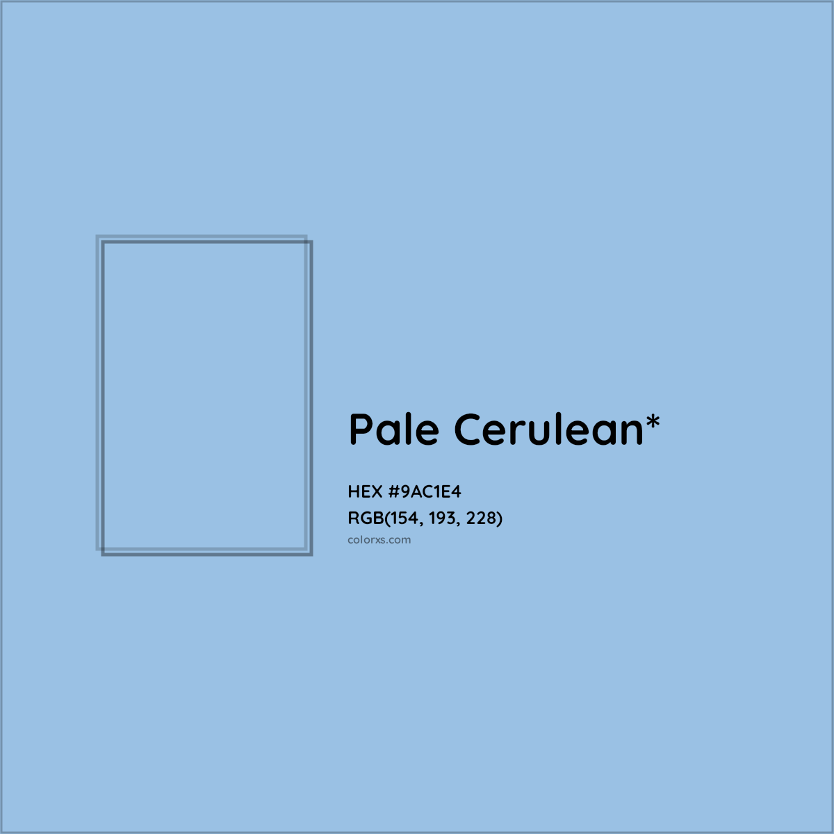 #9AC1E4 hex color. RGB, RYB, CMYK, HSL, HSV codes and color conversions. Matching color names, palettes, paints.