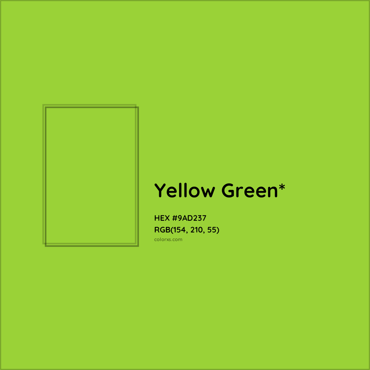 #9AD237 hex color. RGB, RYB, CMYK, HSL, HSV codes and color conversions. Matching color names, palettes, paints.