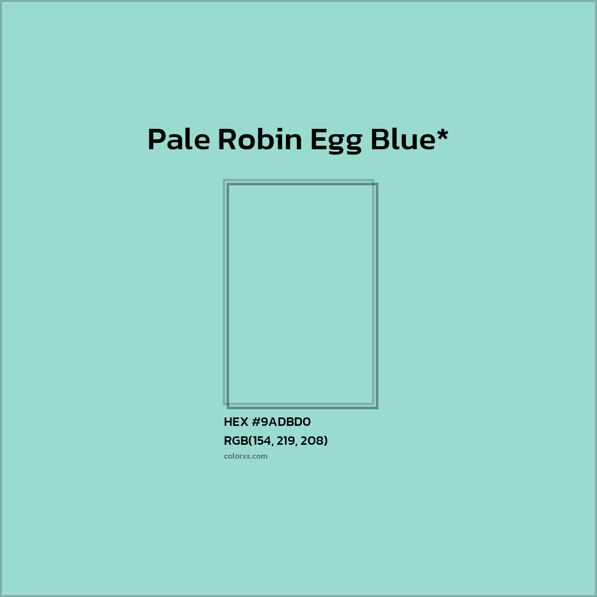 #9ADBD0 hex color. RGB, RYB, CMYK, HSL, HSV codes and color conversions. Matching color names, palettes, paints.