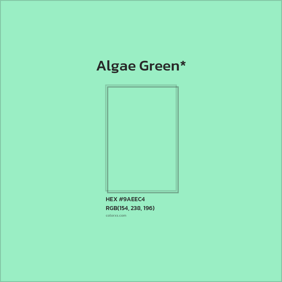 #9AEEC4 hex color. RGB, RYB, CMYK, HSL, HSV codes and color conversions. Matching color names, palettes, paints.