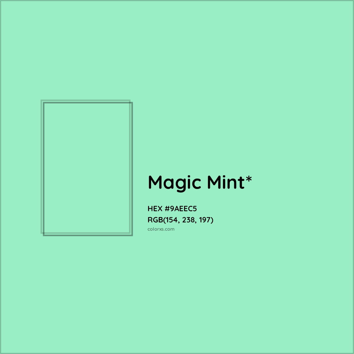#9AEEC5 hex color. RGB, RYB, CMYK, HSL, HSV codes and color conversions. Matching color names, palettes, paints.