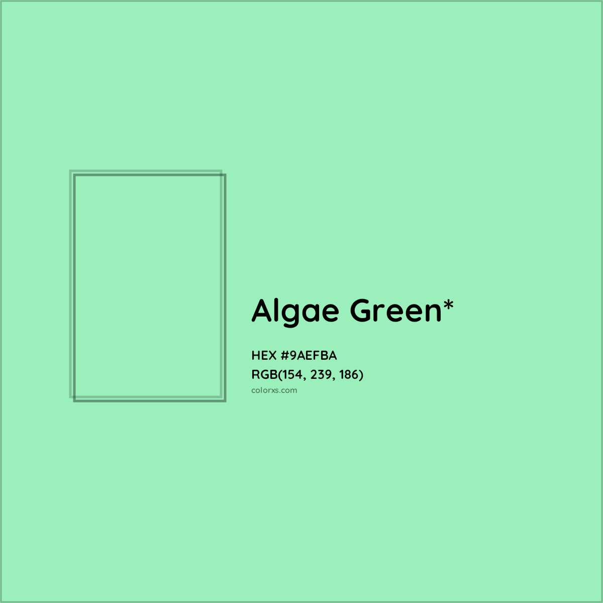 #9AEFBA hex color. RGB, RYB, CMYK, HSL, HSV codes and color conversions. Matching color names, palettes, paints.