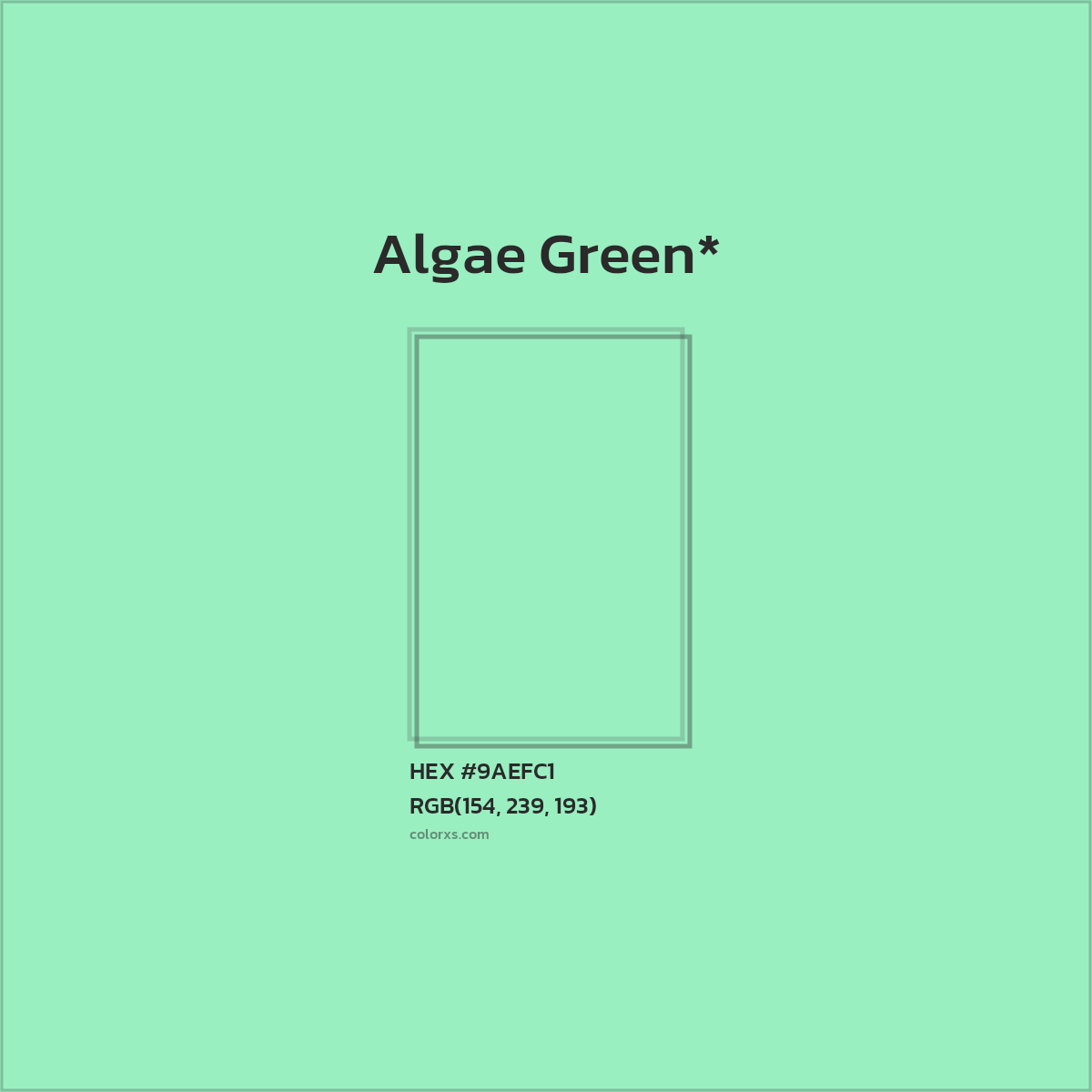 #9AEFC1 hex color. RGB, RYB, CMYK, HSL, HSV codes and color conversions. Matching color names, palettes, paints.