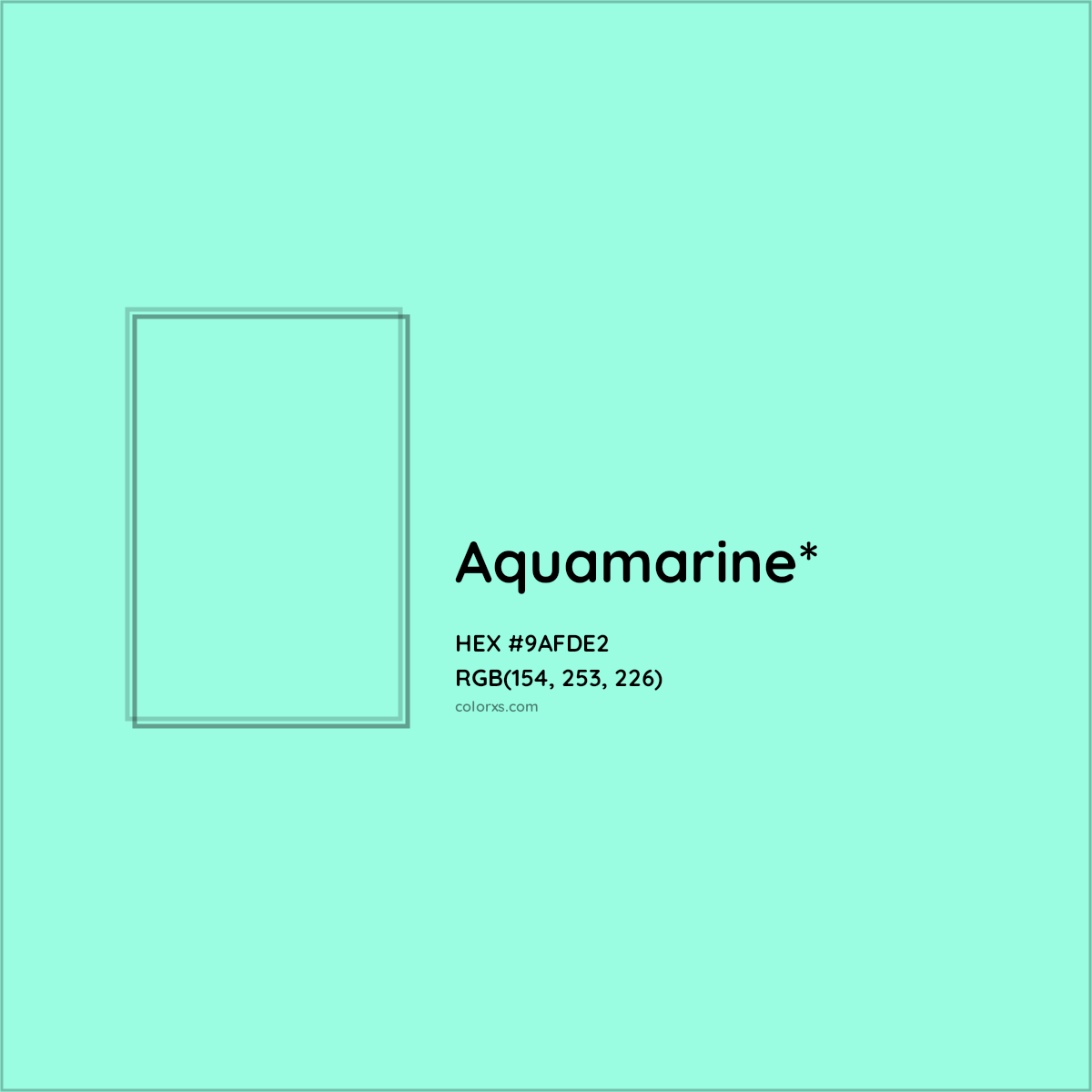 #9AFDE2 hex color. RGB, RYB, CMYK, HSL, HSV codes and color conversions. Matching color names, palettes, paints.