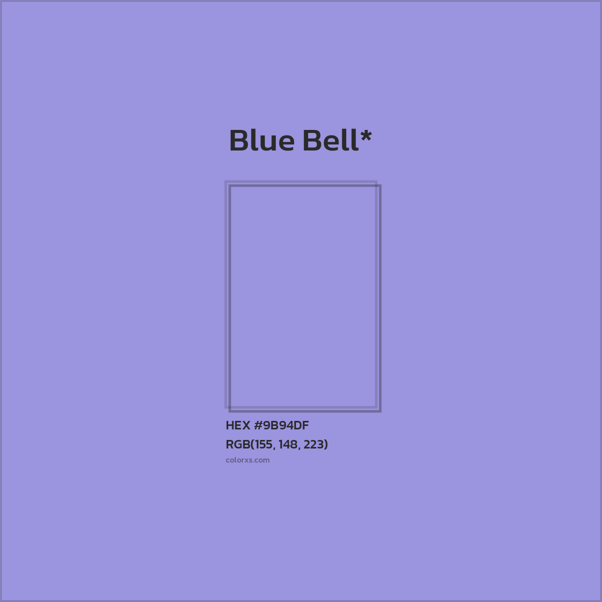 #9B94DF hex color. RGB, RYB, CMYK, HSL, HSV codes and color conversions. Matching color names, palettes, paints.
