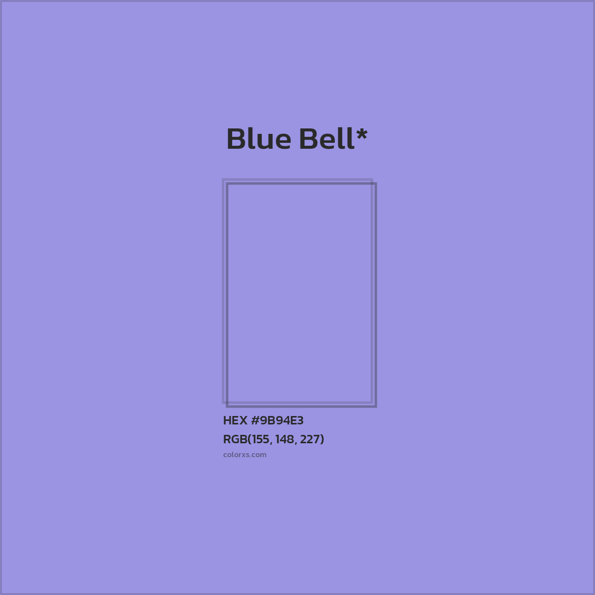 #9B94E3 hex color. RGB, RYB, CMYK, HSL, HSV codes and color conversions. Matching color names, palettes, paints.