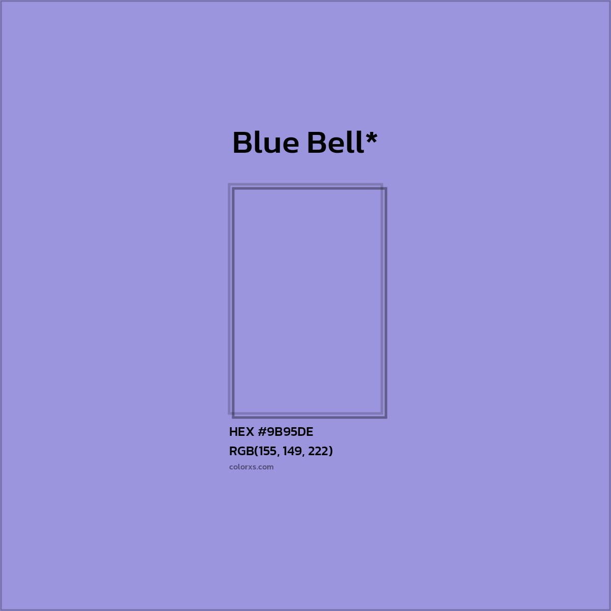 #9B95DE hex color. RGB, RYB, CMYK, HSL, HSV codes and color conversions. Matching color names, palettes, paints.